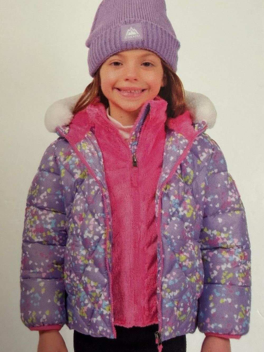 Snozu Girls Puffer Jacket Hooded With Matching Hat, Purple, Size 3T